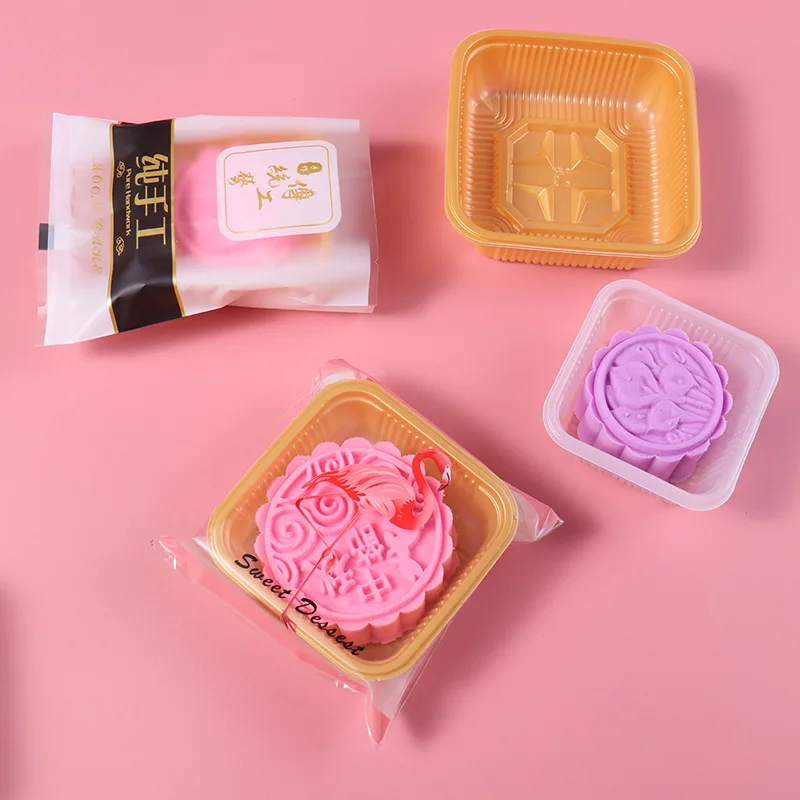 

100pc Thicker Plastic Moon Cake Trays Golden Mooncake Inner Tray Packaging Box Handmade Egg Yolk Crisp Dessert Baking Cookie Box