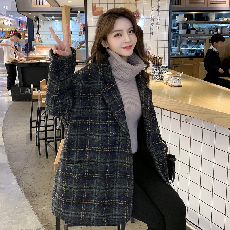 Шерстяное пальто для женщин зимняя повседневная одежда в Корейском стиле теплая