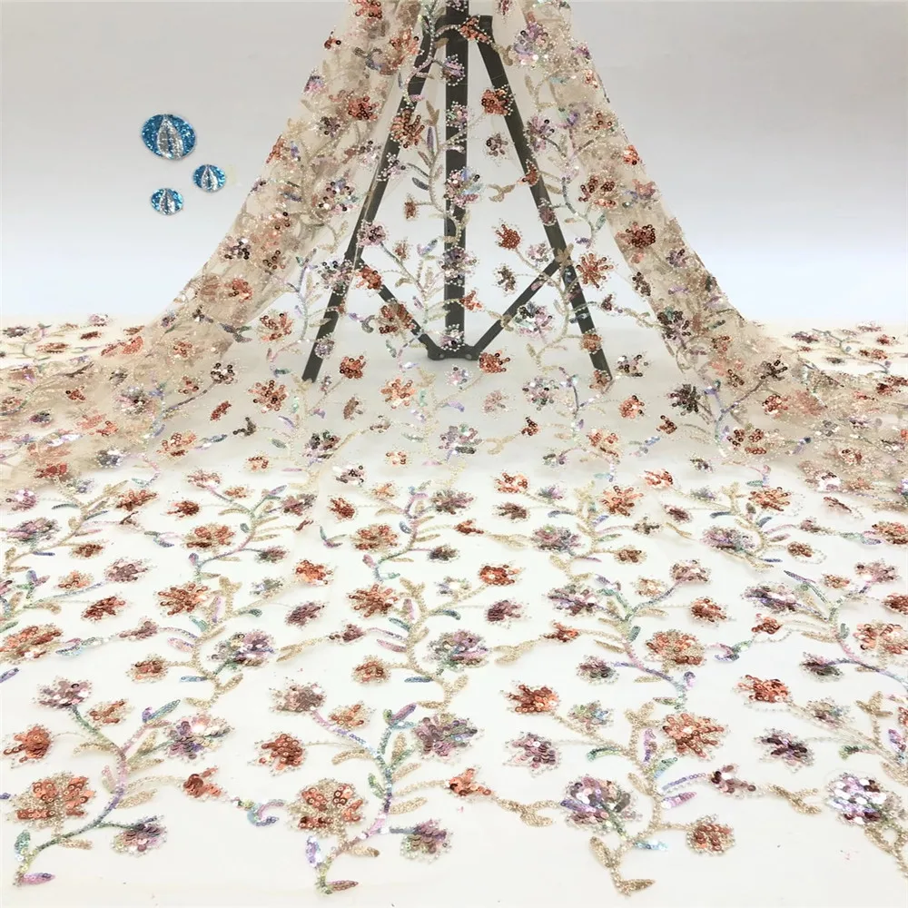 

Soso Pink African Lace Fabric High Quality Lace Fabric Beaded French Nigerian Lace Fabric 3d lace 5Yards/Lot For Wedding