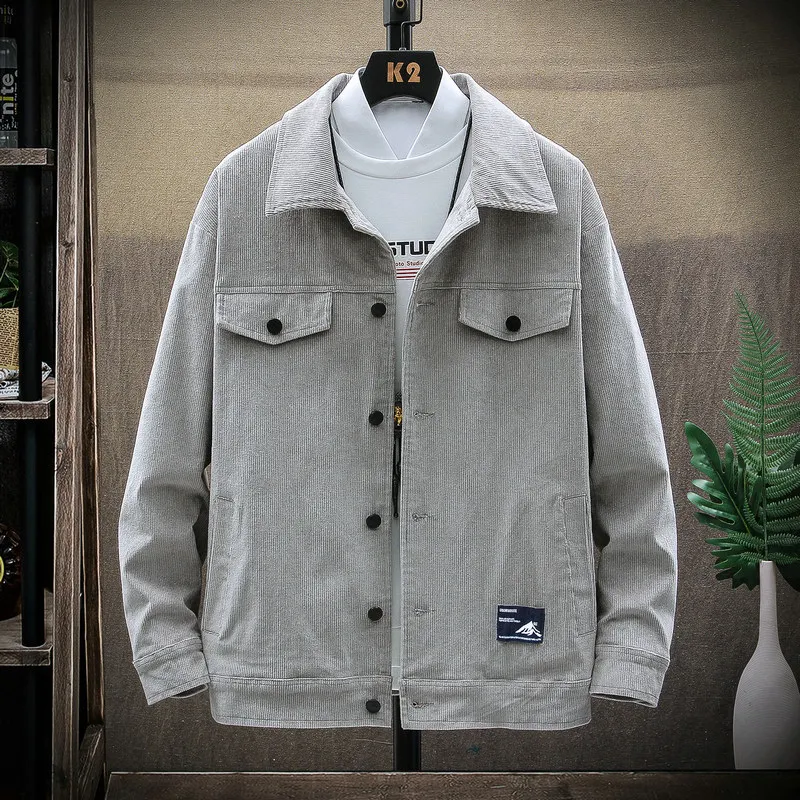 

Spring Jacket 2021 Men Corduroy Oversized Jacket Men Single Breasted Outwear Casual Bomber Coat Streetwear Jaqueta Masculina