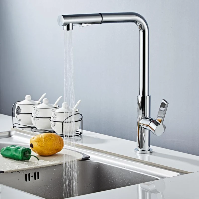 Смеситель для кухонной раковины с одной серебряной ручкой хромированный