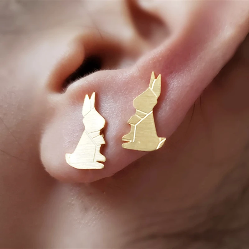 Великолепная сказка забавные оригами Кролик Стад Серьги Серебряные Цвет