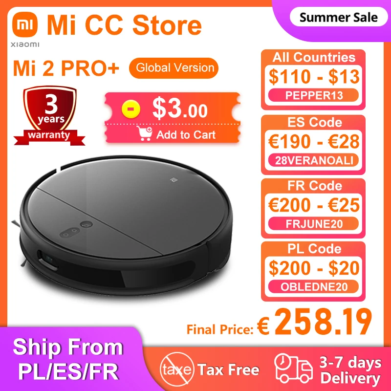 Global Version Xiaomi Mi Robot Vacuum Mop 2 Pro+ 3000Pa Suction Wet Mopping For Home Dust Sterilize VSLAM 5200mAh Vacuum Cleaner