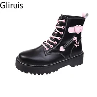 new chunky platform lace up boots women motorcycle ankle boots female punk shoes thick sole black martin boots womens shoes