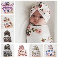 boutique leopard grain donut hat and baby girls swaddle wrap set fashion infant printed sleeping bag newborn photography props