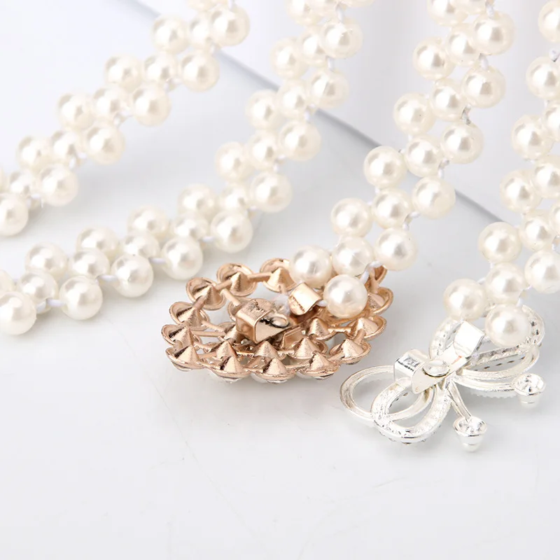 

Women Thin Girdle Loose Tight Waist New Bow Decoration Belt Pearl Rhinestone Belt All-Match Dress Shirts Elastic Belt For Women