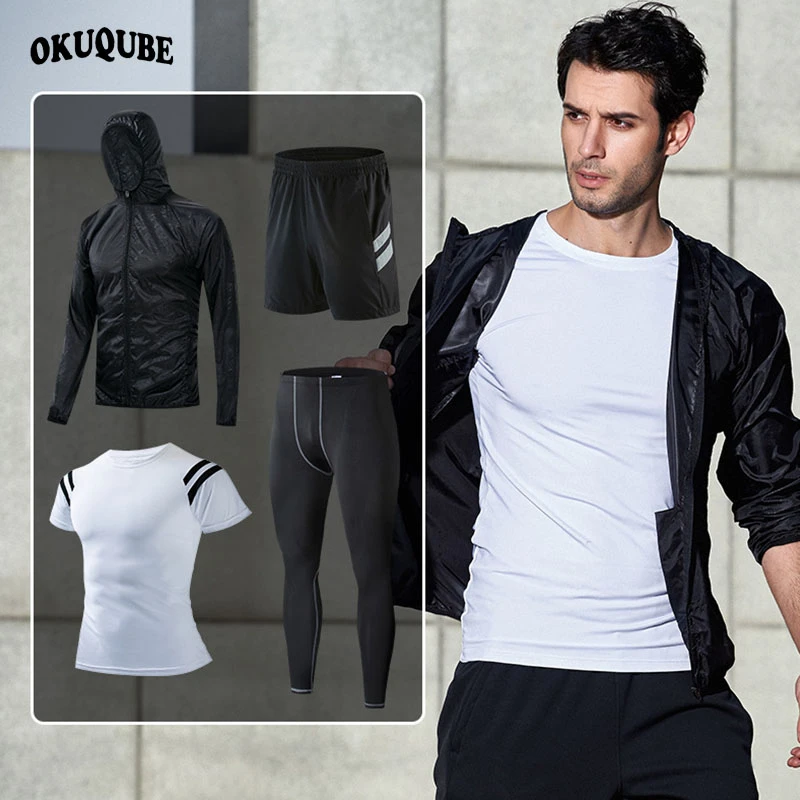 4 шт. мужской спортивный костюм дышащая эластичная одежда для тренировок бега