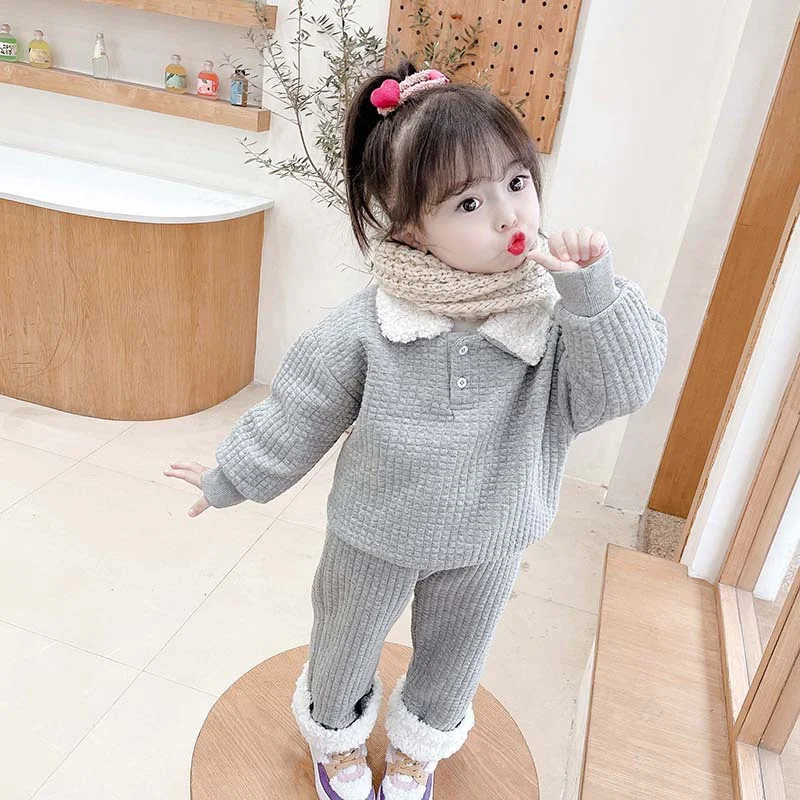 Girls Suit Sweatshirts +Pants Cotton 2Pcs/Sets 2022 Fur Winter Autumn Plus Thicken Warm Sportswear Children Clothing
