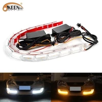 okeen 2pcs flexible headlight strip led drl daytime running lights sequential turn signal flowing style amber white red color
