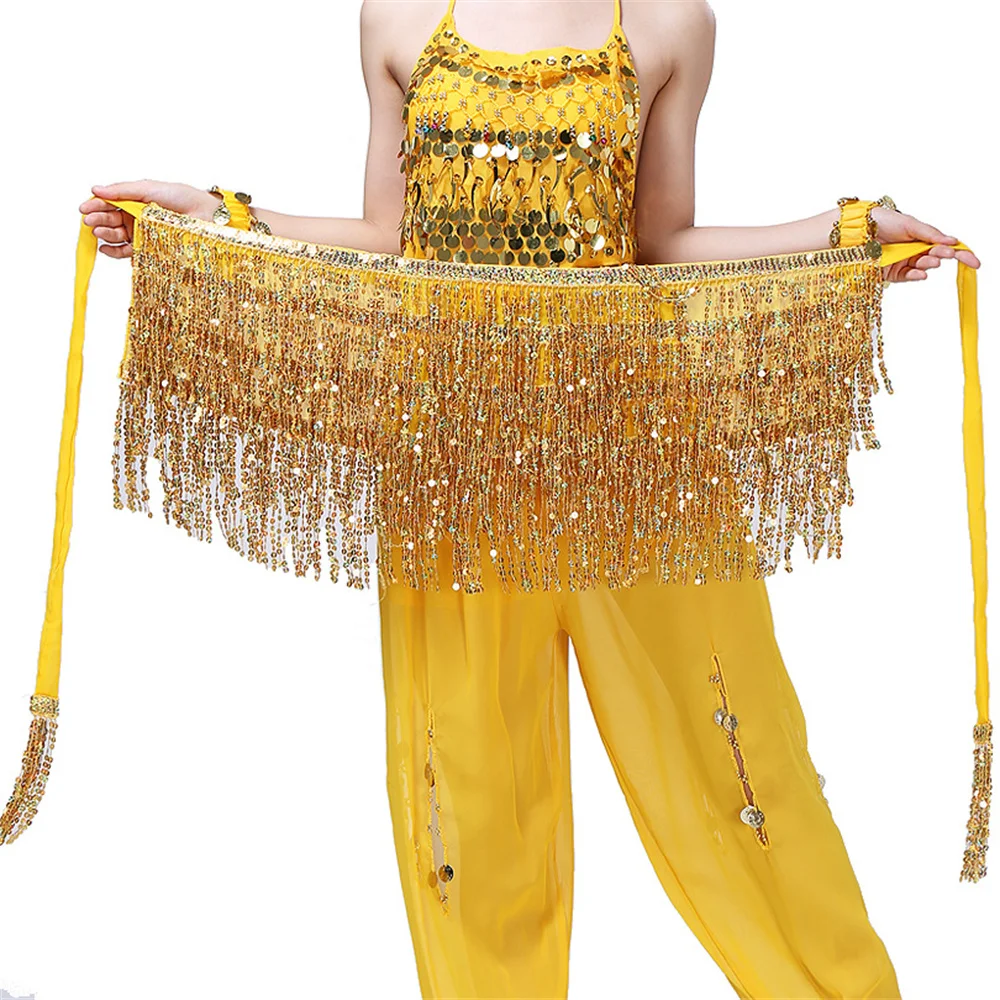 

Belly Dance Costume Indian Dance Waist Scarf Sequins Tassel Hip Scarf Performance Dance Clothes Waist Chain Mini Skirt Women
