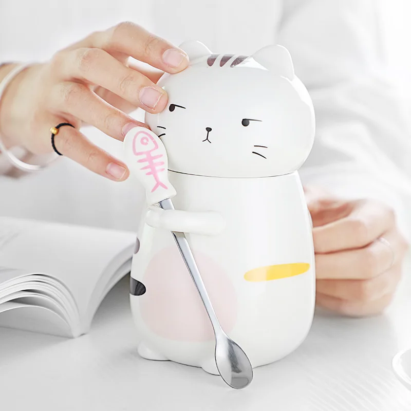 Новые милые Керамика чашка с кружкой для молока рисунками кошек крышкой длинные