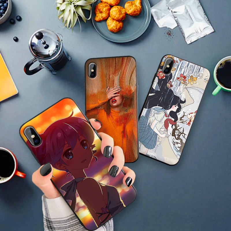 Mobile Phone Cases for iPhone X XS MAX XR 6 s 7 8 Plus Case Fashion Soft Silicone Fitted Back Cover Japanese gentle girl | Мобильные