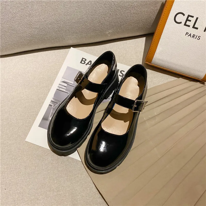 

2021 New Casual Small Leather Shoes High Heels British College Style Soft Girl Thick-soled Mary Jane Single Shoes Women