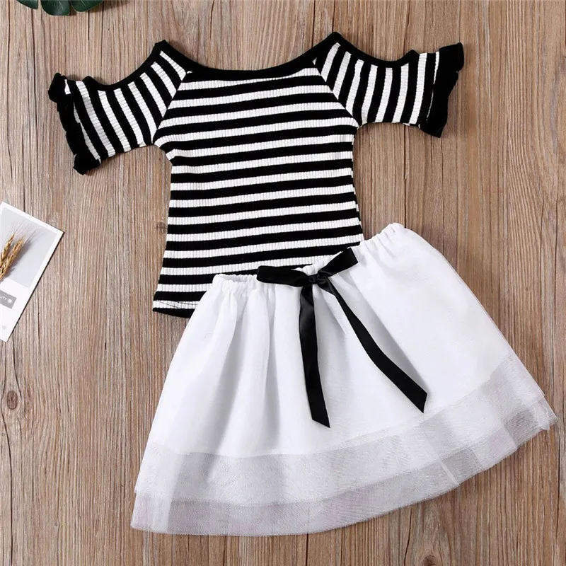 Летняя одежда для маленьких девочек полосатая футболка + фатиновая юбка пачка