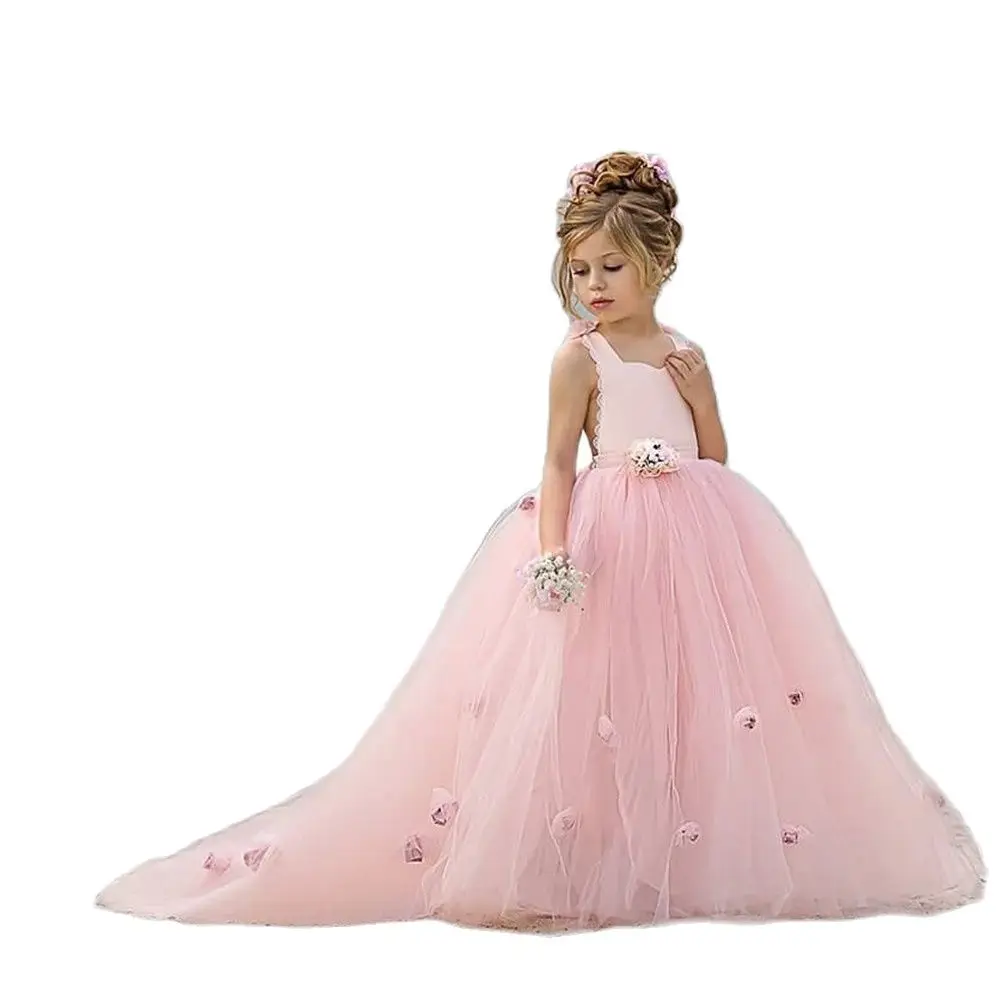 

Детское Пышное Платье для девочек, Розовое Бальное Платье в цветочек, платье принцессы для первого причастия, 2021