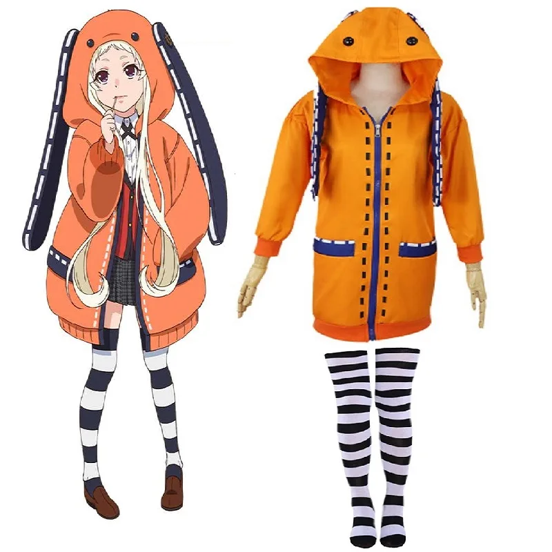 

Women Orange Coat Hoodies Zip Jacket Coat Anime Cosplay Costume Clothings Anime Yomoduki Runa Cosplay Costume For Girls