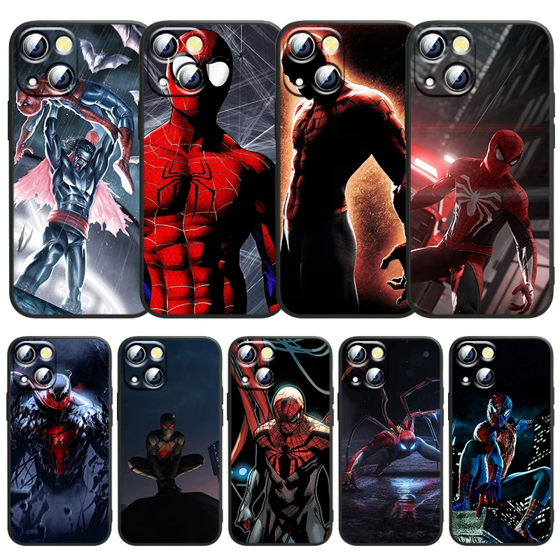 

Hot Marvel SpiderMan For Apple iPhone 13 12 11 SE XS XR X 7 8 mini Plus Pro MAX 2020 Black Soft Phone Case Funda Capa