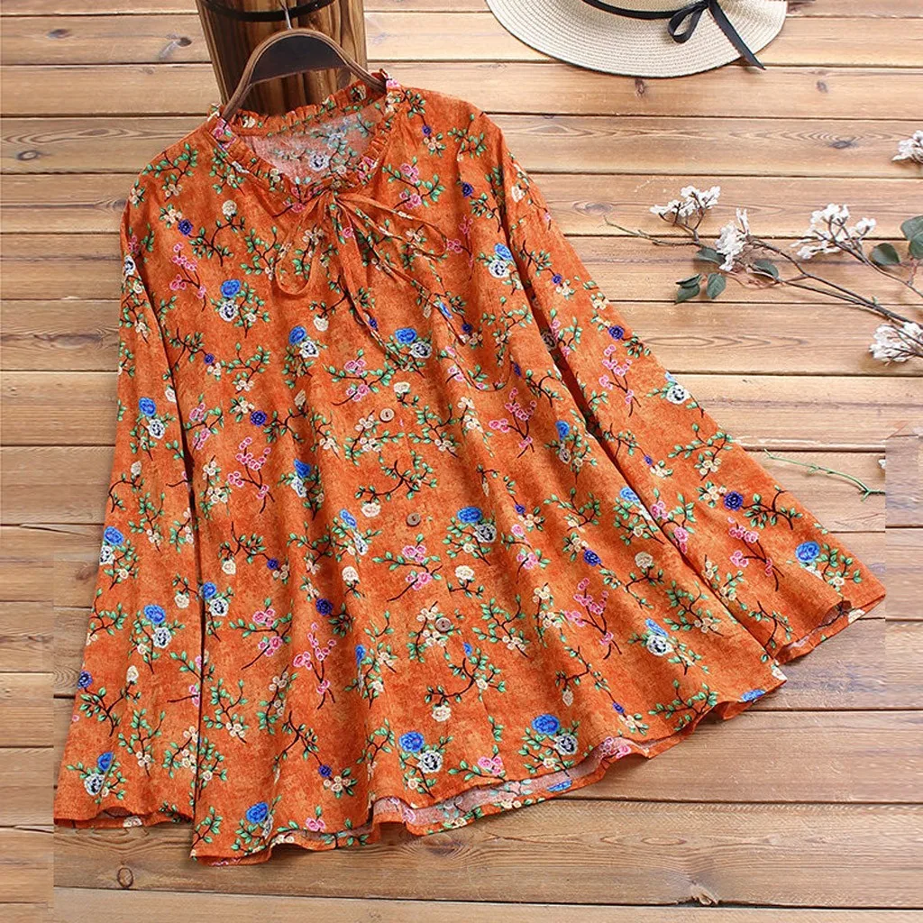 Блузка женская с бантом повседневная льняная рубашка длинным рукавом свободного