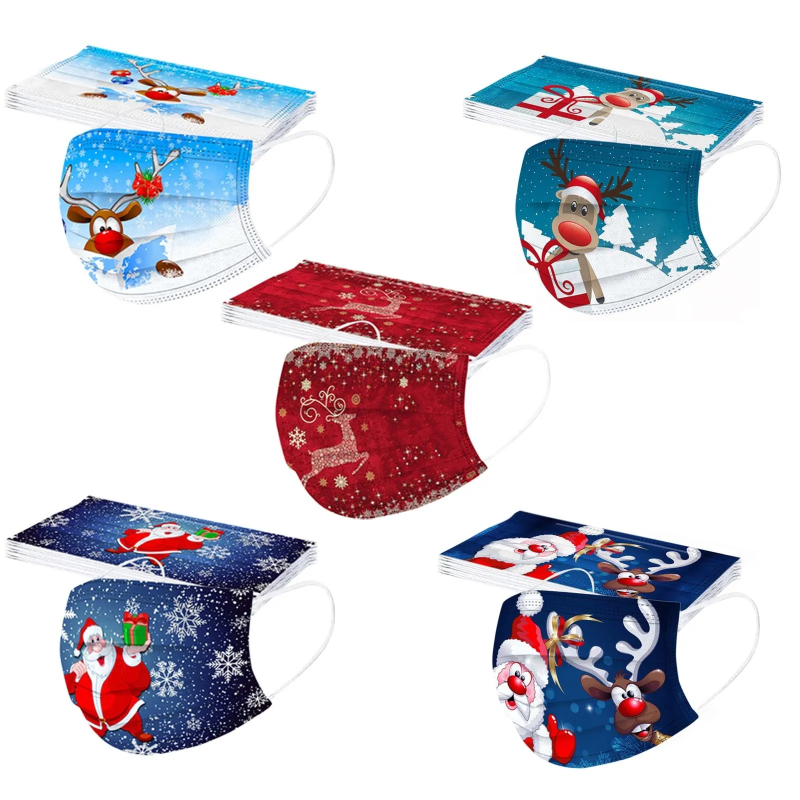 

Mixed Color 50PCS mascarillas 3-Layer Face Masks Kerst for 2021 Christmas New Year's Day Disposable Printed Mask masqu