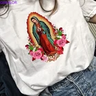 Футболка женская с коротким рукавом, Повседневная рубашка с христианскими мотивами Богородицы Дева Мария с розами, католическая вера