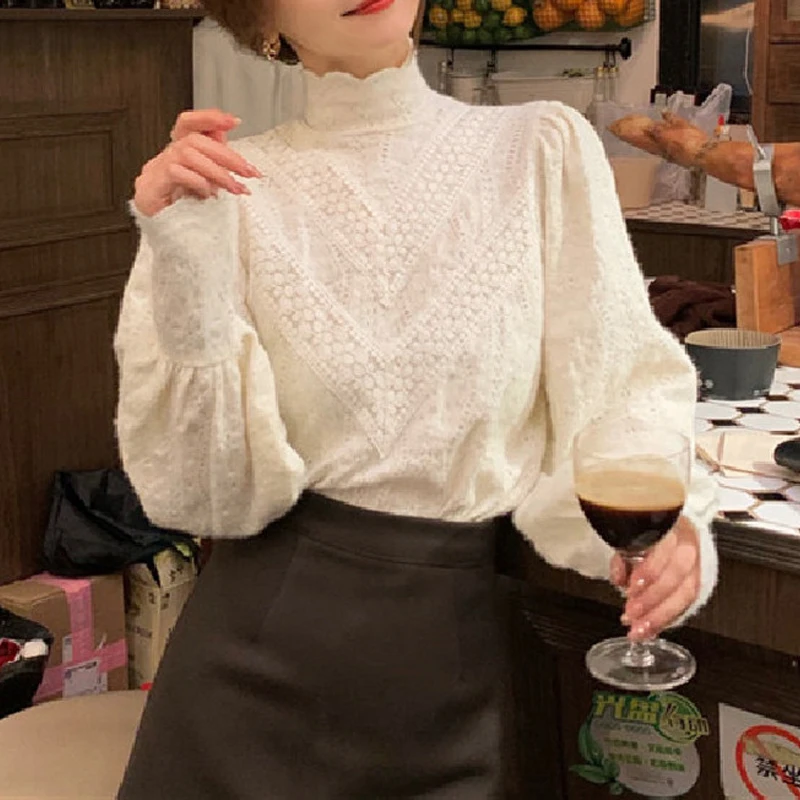 

Retro Shirts Ladies Designer Long Puff Sleeve Sweet Blouse and Tops Women 2021 Spring Korean Style French Elegant Shirt Female