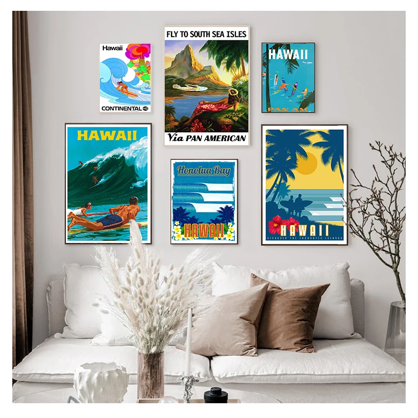 

Американская дорожная холщовая живопись, винтажные настенные постеры из крафт-бумаги, настенные наклейки с покрытием, картины для домашнег...