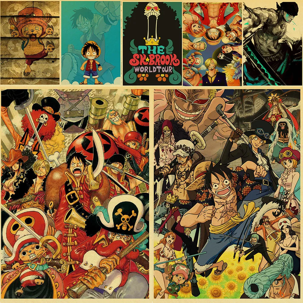 Новый цельный винтажный постер Луффи Аниме мультфильм Крафт Бумага Живопись