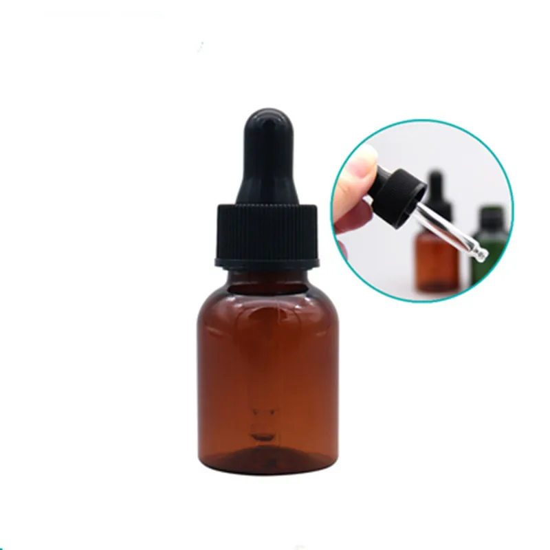 

50pcs 25mL Brown/Green Plastic Essential Oil Bottles , PET Perfume Bottle Dropper , Empty Cosmetic Containers