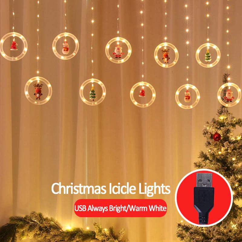 Guirnalda de luces LED para decoraci&oacute;n de Navidad, cortina USB para habitaci&oacute;n, techo de A&ntilde;o Nuevo, fiesta de Santa Claus, hogar al aire libre, regalo festivo para vacaciones-2