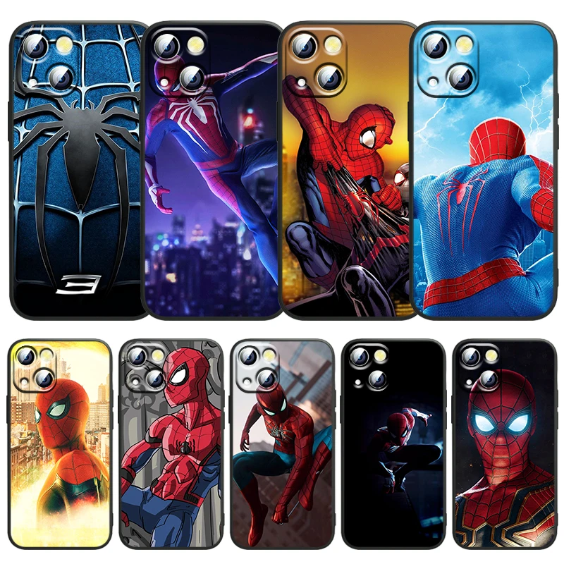 

Fashion Marvel Spiderman For Apple iPhone 13 12 11 SE XS XR X 7 8 mini Plus Pro MAX 2020 Black Soft Phone Case Funda Capa