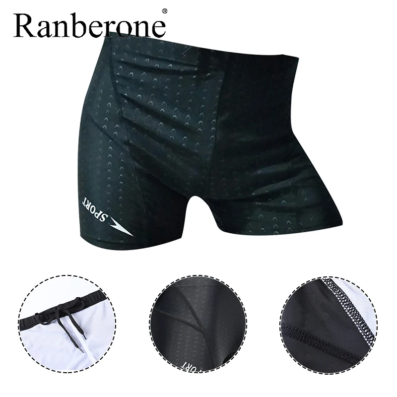 Ranberone New Swimming Trunks Men Waterproof Quick-Drying Shorts Sport Swimwear Men's Sharkskin Swim Trunks Mens Black Swimwear