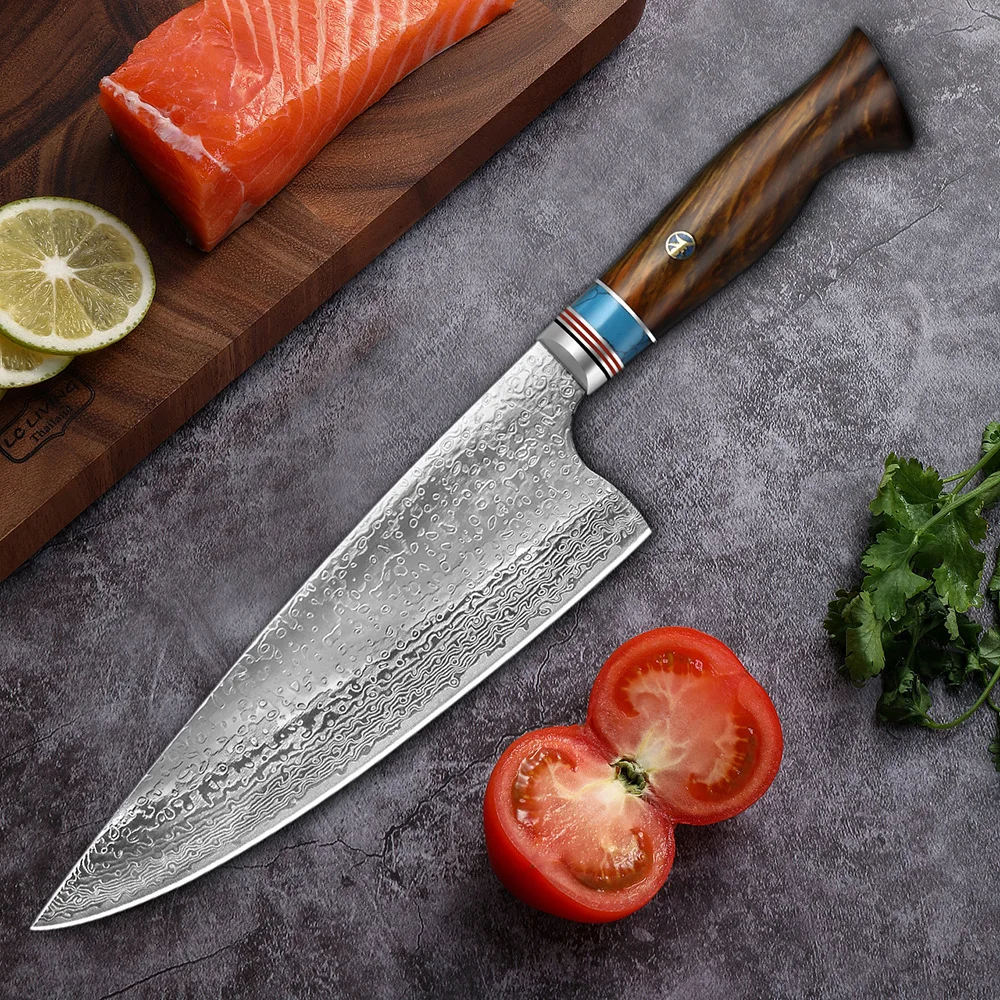 

JUNSHENG 8-inch Damascus Steel Rosewood Chef's Knife Western-style VG10 Cut Vegetables, Meat, Fish and Sushi Cooking Knife