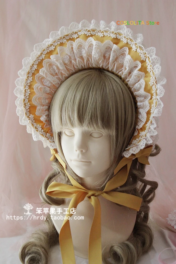 

Vintage Princess Sweet Lolita Bonnet Japanese Summer Sun Hat Women Bows Lace Trim Victorian Gothic Style Soft Wire Brim Bonnet