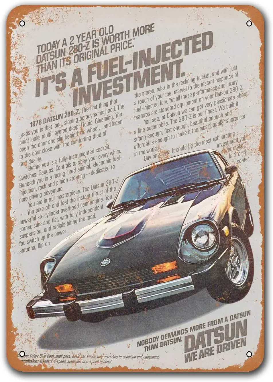 

1978 Datsun 280-Z Жестяная Табличка для старого автомобиля, Sisoso, винтажные металлические таблички, плакаты, Ретро Декор стен 8x12 дюймов