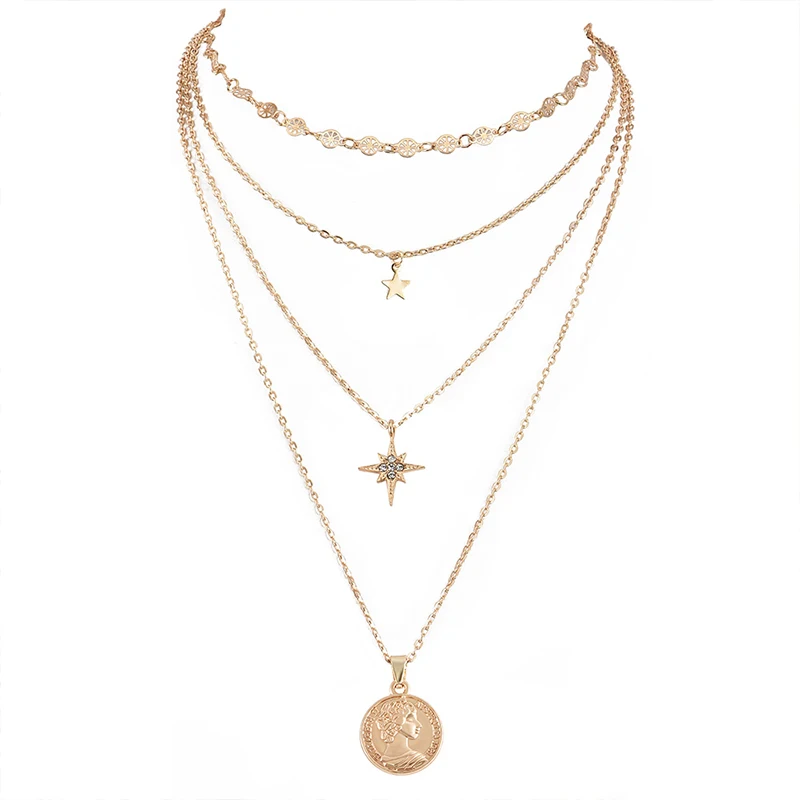 Модные женские ожерелья 4 шт./компл. колесо восьмиугольник звезда диск портрет