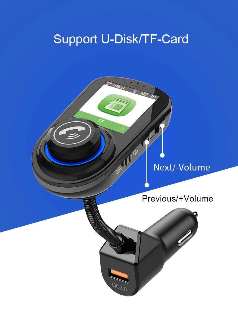 SRUIK радио передатчик fm-передатчик Bluetooth 5 0 2019 большой цветной дисплей QC3.0