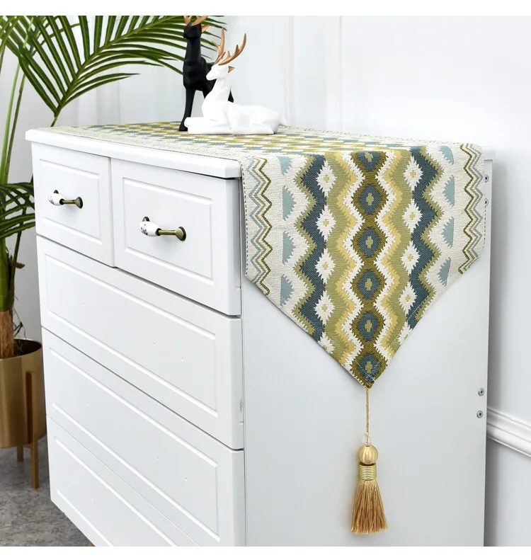 Двухуровневая скатерть из хлопка и льна с кисточками для свадебного обеденного