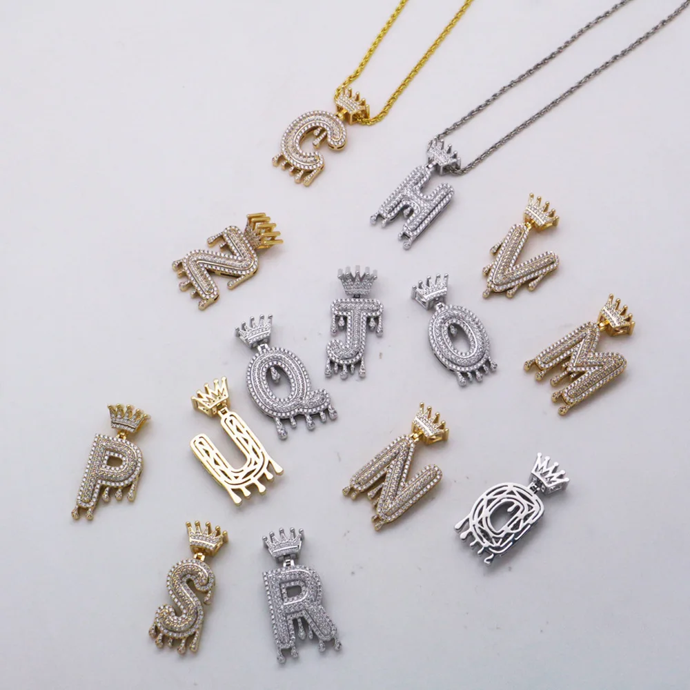 YJW кисть буквы ожерелья и кулон кубический цирконий полный Iced Out для мужчин