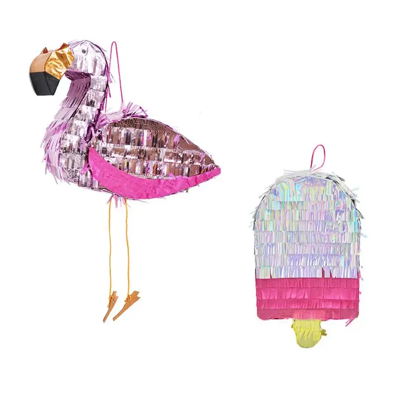 

Flamingo Shape Lantern Pinata Aluminum Foil Shape Game Props Sugar Beat Multicolored Decoration For Children Birthday Party