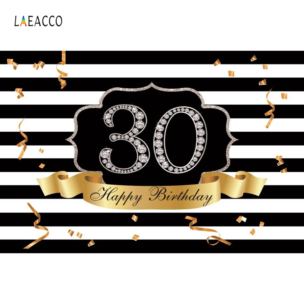 Laeacco черные белые полосы бриллианты 30th день рождения настенные фотообои настроить фотографические фоны для фото