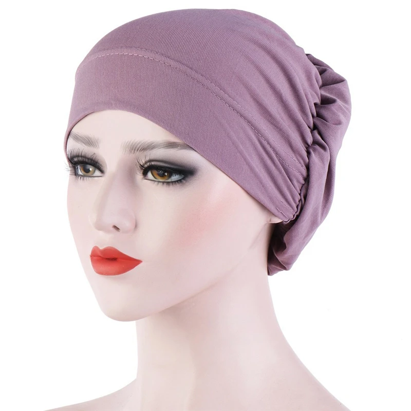 

Women Simple Turban Hat Muslim Solid Color Cap Women Soft Comfortable Caps Islamic Chemotherapy Hat For Female