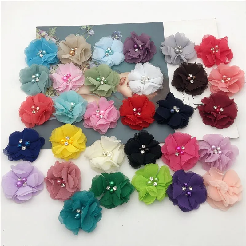 Искусственные цветы из шифона Украшенные бусинами и стразами с объемными розами