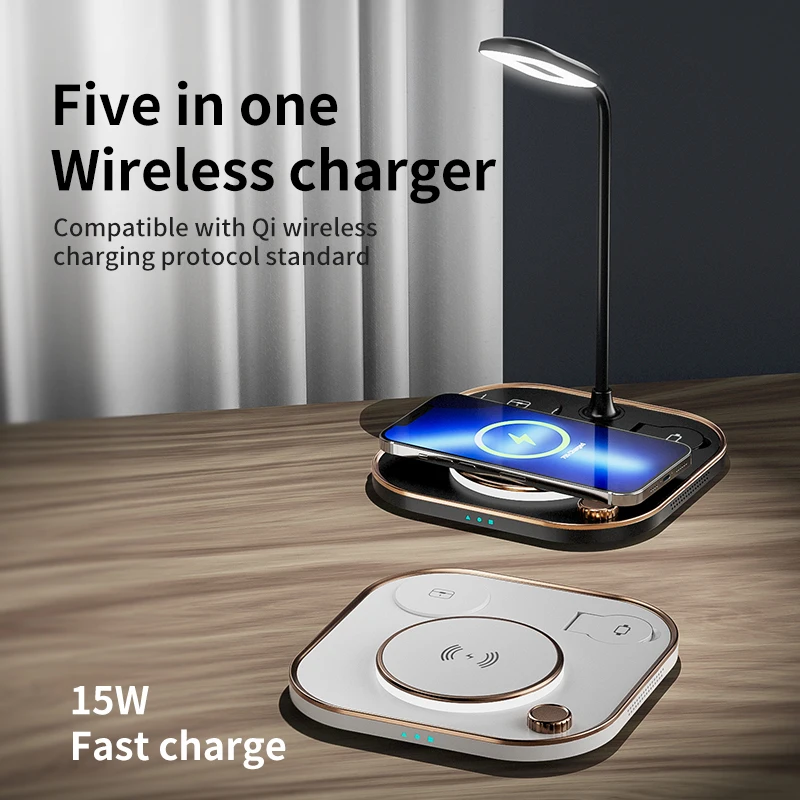 grecazo for modern led office desk lamp wireless charger lamp 15w fast 3 in 1 wireless charging for iphone phone watch earphone free global shipping