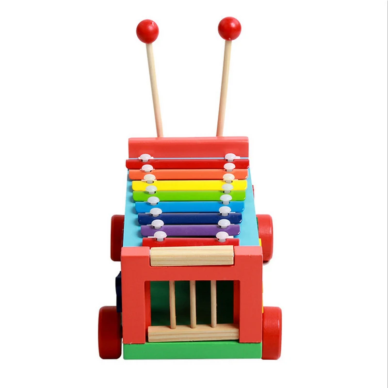 

Wooden Toys Kid Wooden Musical Instrument High Quality Non-Toxic Wooden Material Baby Puzzle Tractor Cartoon Musical Toy