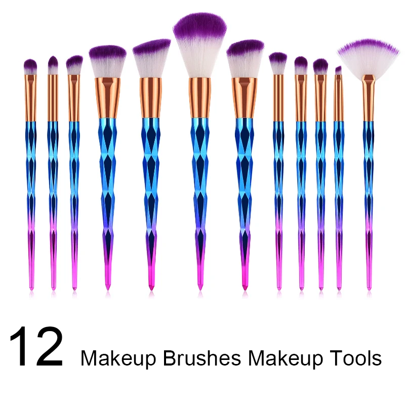 

12Pcs Diamond Makeup Brushes Set Powder Foundation Eye Shadow Blush Blending Cosmetics Beauty Make Up Brush Tool Kits SHO34