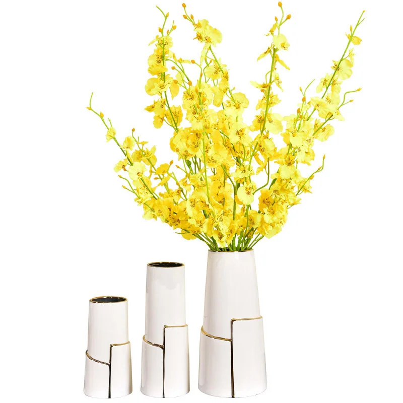 

3Pcs/set Outline In Gold Ceramics Vases Hydroponics Vase Flower Arrangement Desk Decoration Ornament Porcelain Modern Home Decor