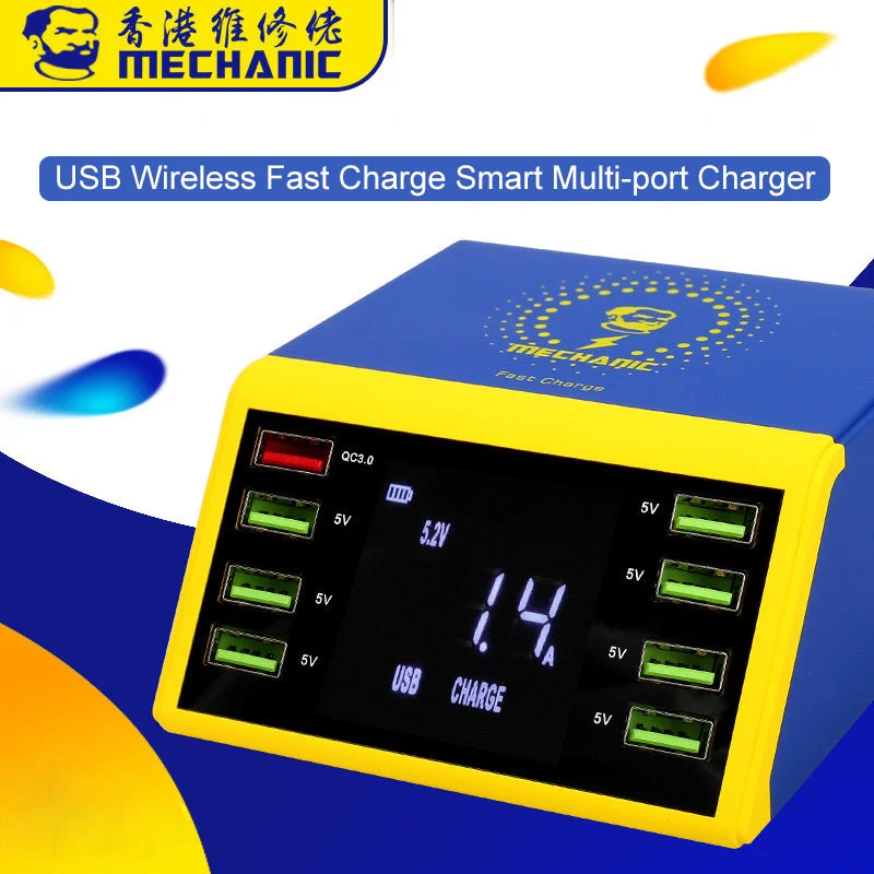 

AC 100-240v LCD Digital Display 8 Port USB Smart Charger Support QC 3.0 Fast Charge With 10W Wireless Charge for iPhone Samsung