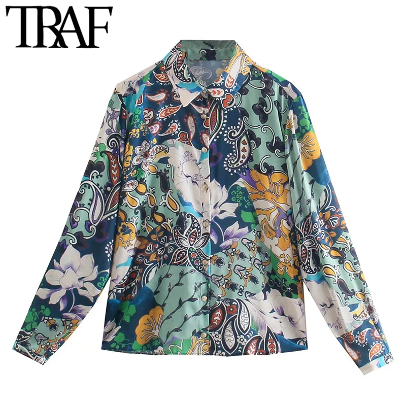 

Блузка женская с цветочным принтом, на пуговицах, с длинным рукавом