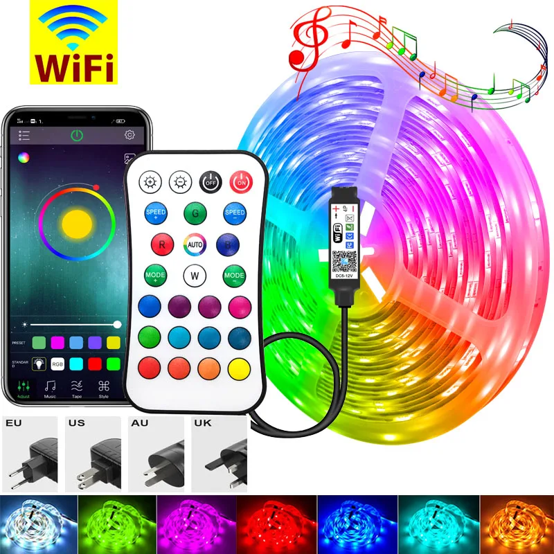 

Светодиодная ленсветильник с wi-fi, 5050 RGB, Bluetooth, управление