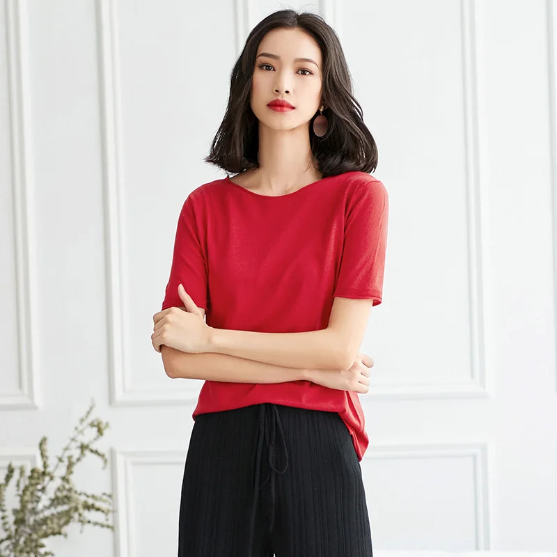 

adohon 2020 woman Shortsleeves summer sweaters knitted Pullover jumper High Quality Female knitwear O-neck cool comfortable pink